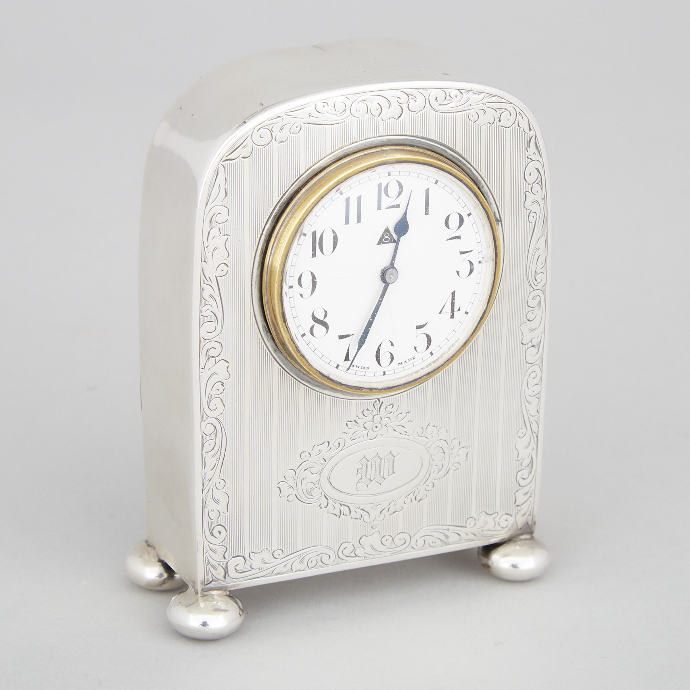 English Silver Cased Dressing Table Clock, Charles S. Green & Co., Birmingham, 1923