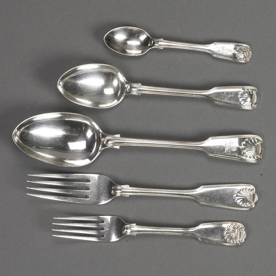 Victorian Silver Fiddle, Thread and Shell Pattern Flatware Service, various makers, London, 1828-21