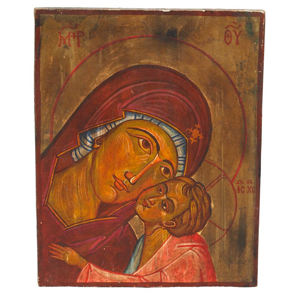 Russian Painted Icon of the Virgin and Child, early 20th century