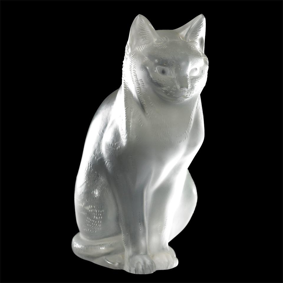 Lalique Moulded and Frosted Glass Seated Cat, 20th century