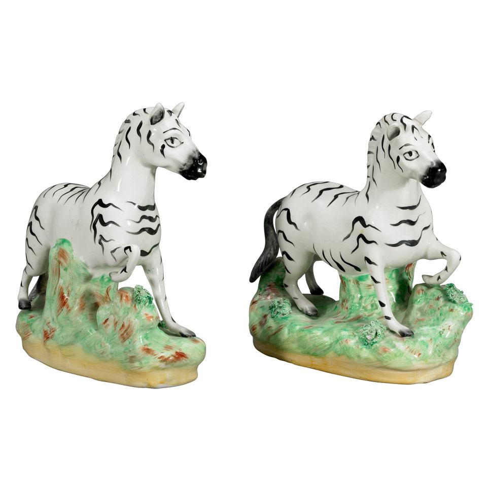 Pair of Staffordshire Pottery Zebras, late 19th century