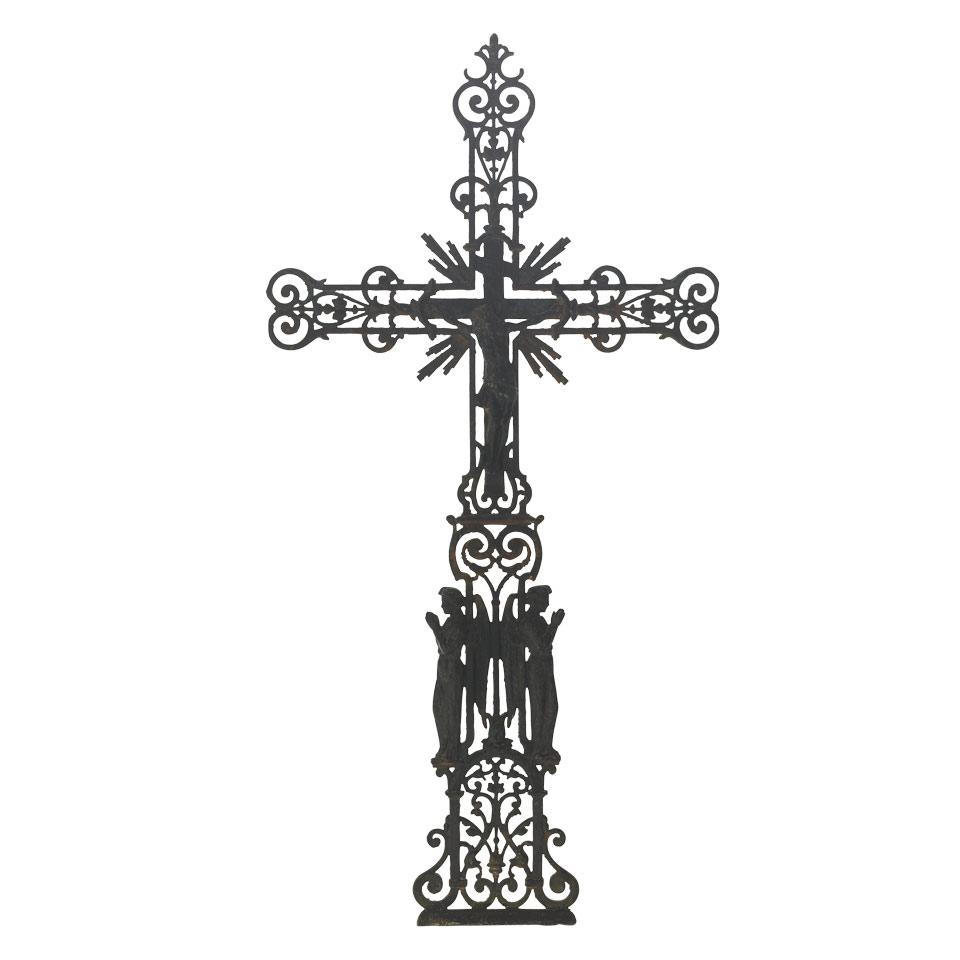 French Painted Pierced Cast Iron Cross, c.1870