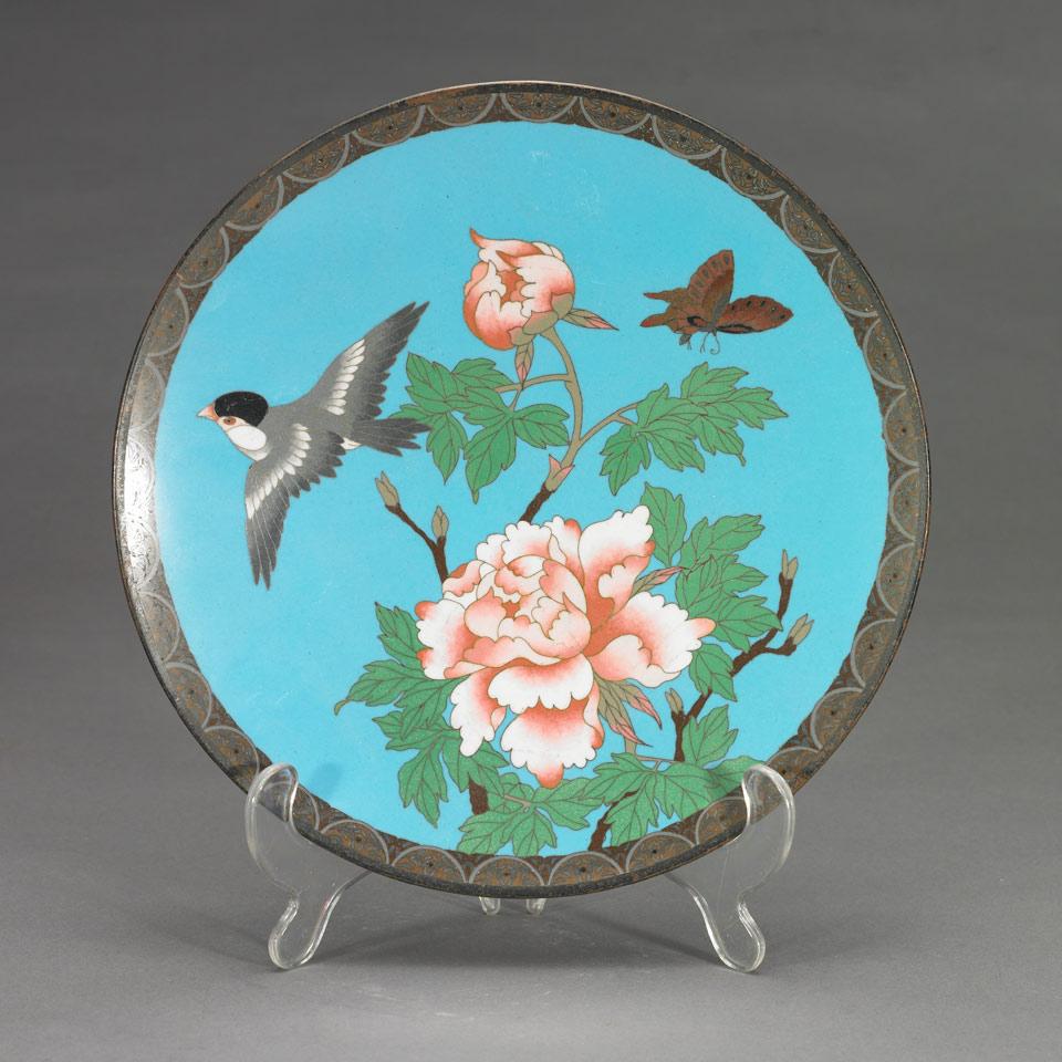 Cloisonné Floral and Fauna Plate, Meiji Period, Early 20th Century