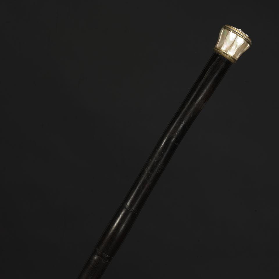 Art Nouveau Silver, Gilt Metal and Mother of Pearl Mounted Ebony Walking Stick, c.1900
