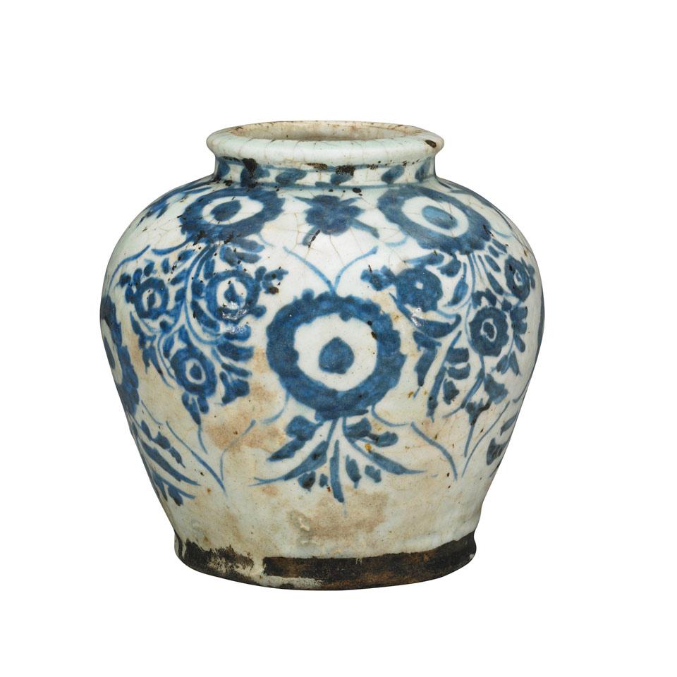Qajar Blue and White Jar, Persia, 19th Century