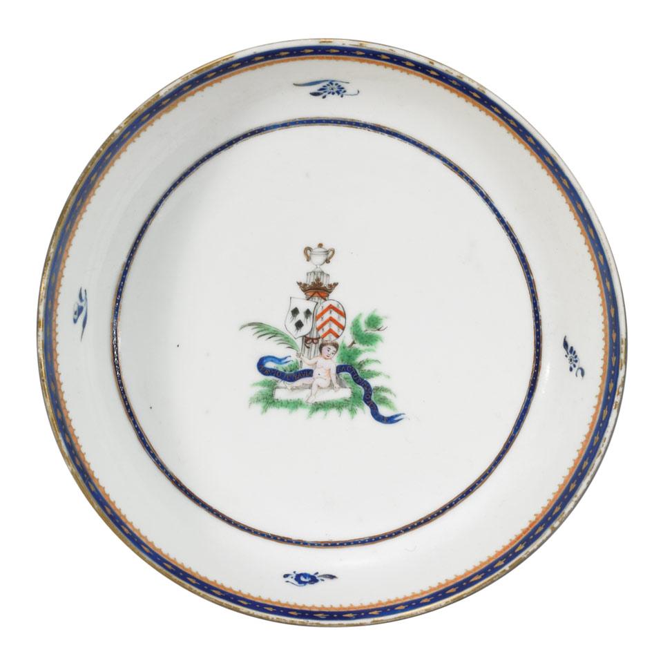 Export Famille Rose Armorial Dish, Qing Dynasty, Circa 1795
