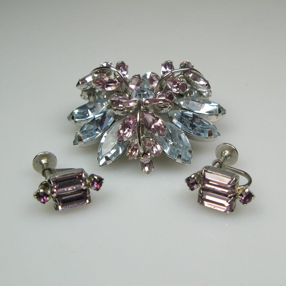 Two Sherman Silver Tone Metal Brooch And Earring Suite