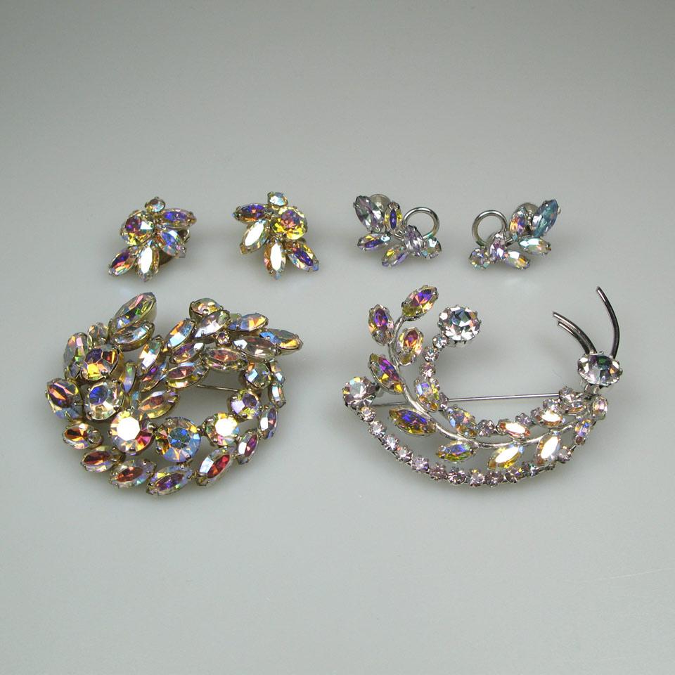 Two Sherman Silver Tone Metal Brooch And Earring Suites