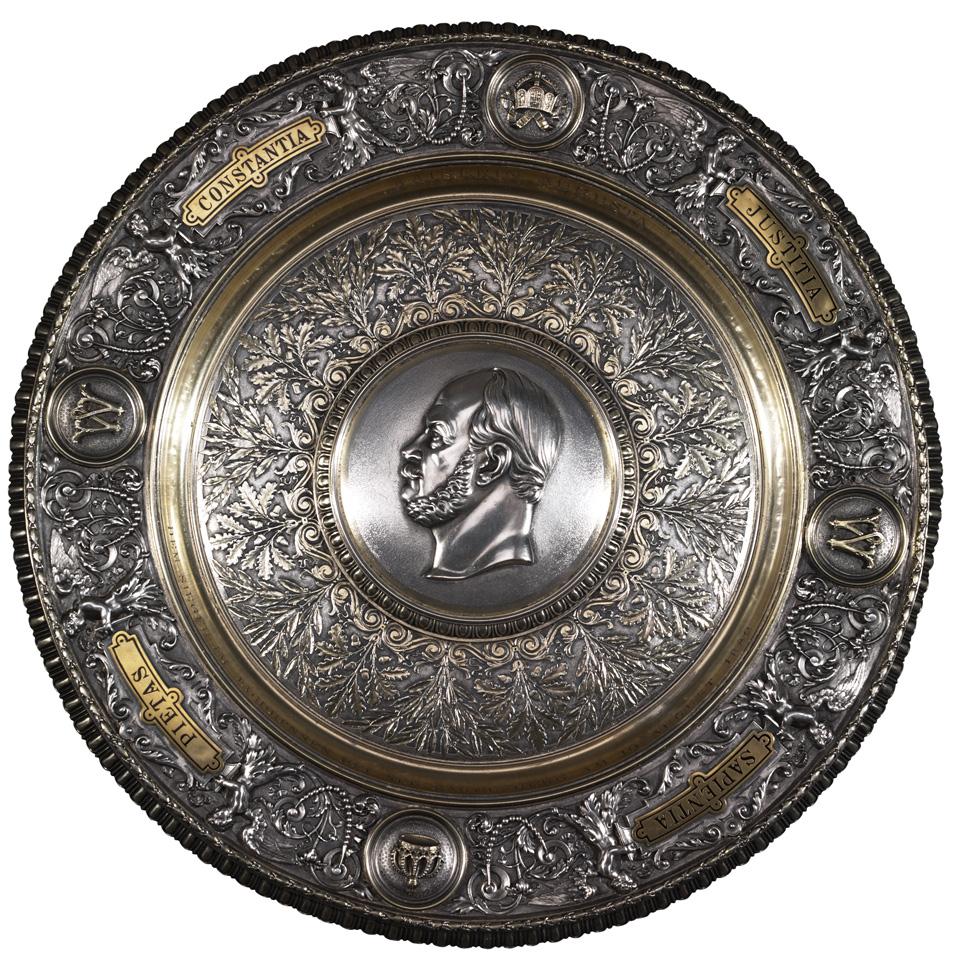 French Electrotype Parcel Gilt Silvered Copper Hunt Trophy Plaque, 1882
