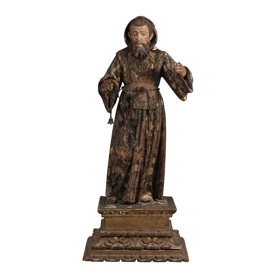 Spanish Carved, Polychromed and Parcel Gilt Figure of a Bearded Saint. early 19th century
