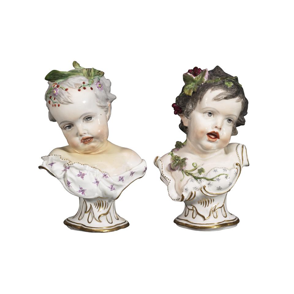 Pair of Meissen Busts of Children, late 19th century