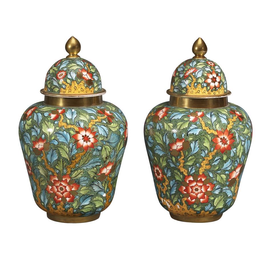 Pair of English Porcelain Vases and Covers, 19th century