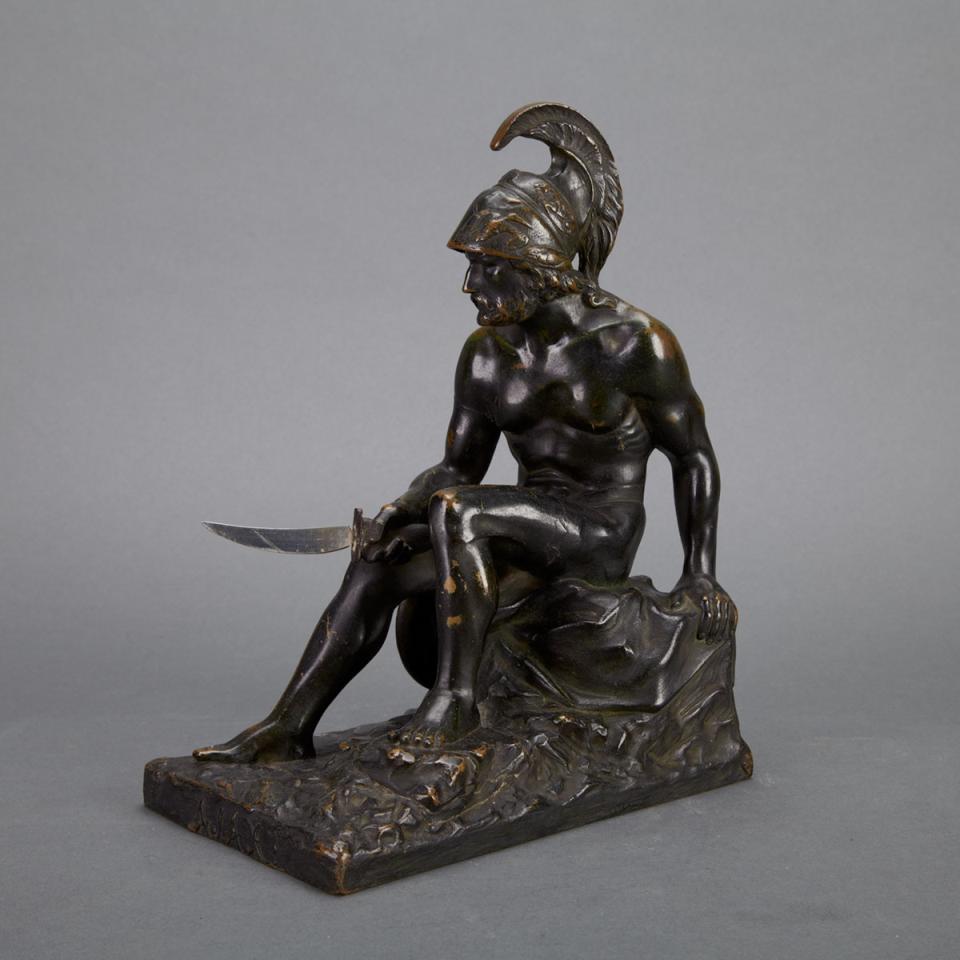 French Bronze Figure of a Seated Classical Greek Warrior, 19th century