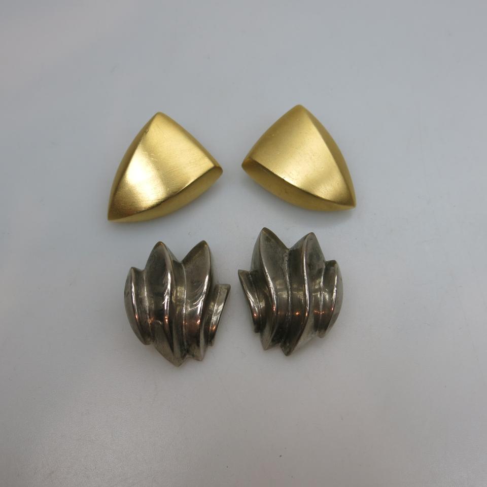 Two Pairs Of Givenchy Gold And Silver Tone Metal Clip Back Earrings