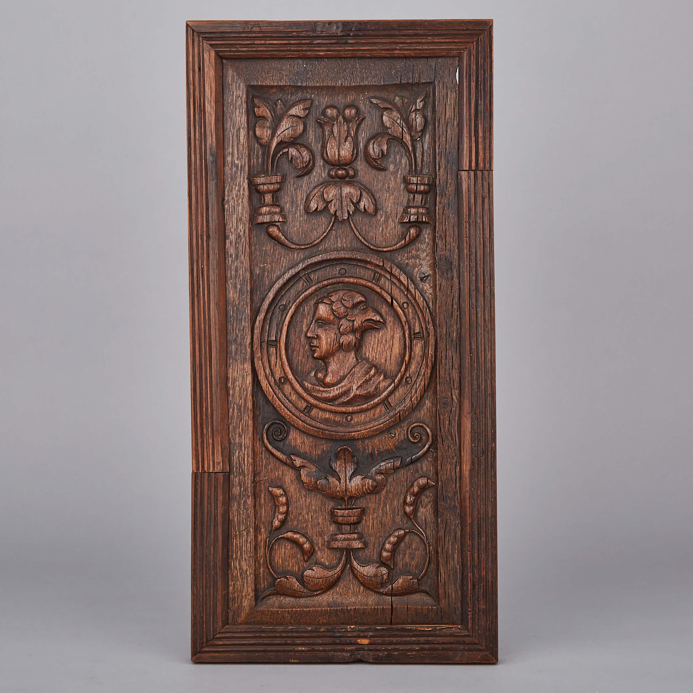 English Relief Carved Oak Romayne Panel, 16th centuy